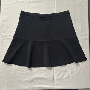 Calvin Klein Black Flounce Hem Skirt Size 14 Textured Scuba Knit Exposed Zipper